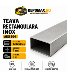 Teava rectangulara inox AISI 304, 120 x 60 x 4 mm, 6 metri